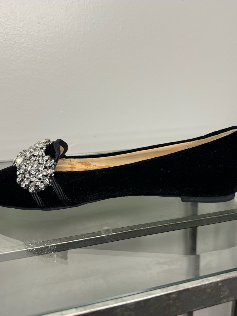 Badgley Mischka Echo Embellished Loafer Flats Black Velvet Size 9 - Picture 8 of 11